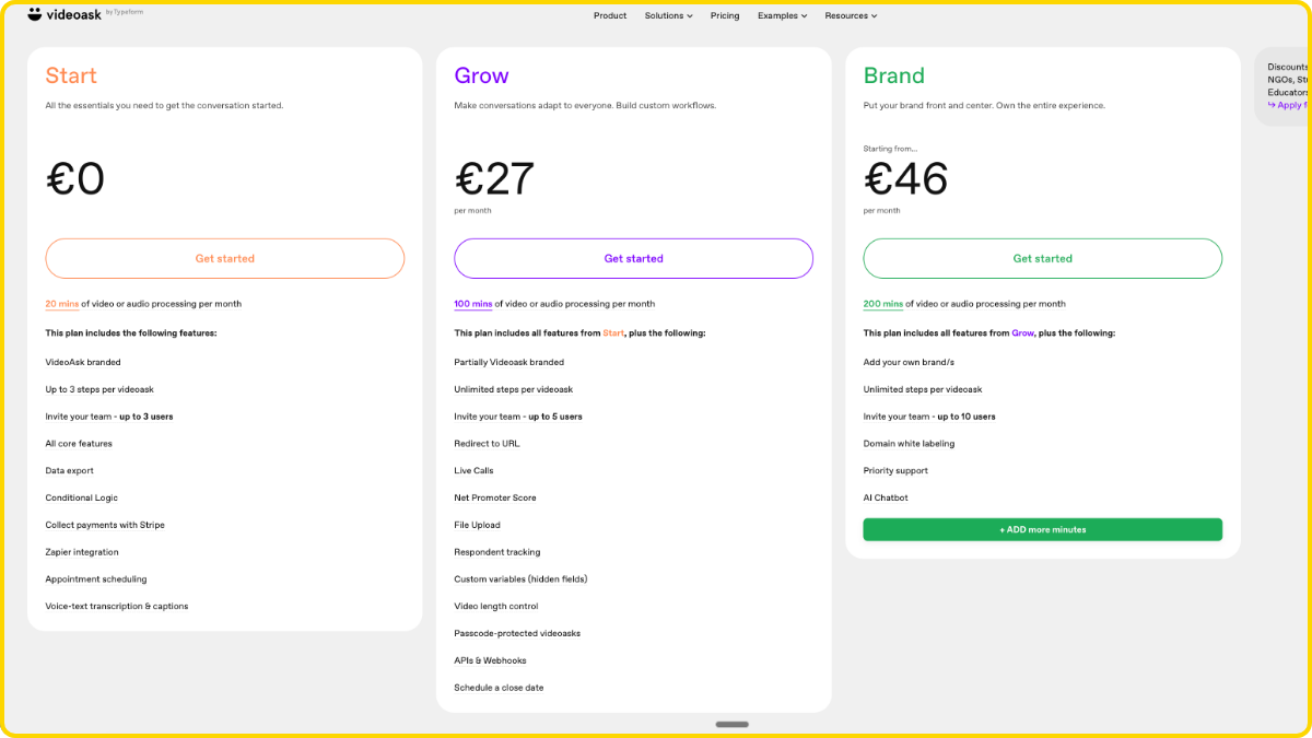 VideoAsk Dashboard & Pricing limits